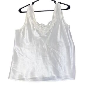 Escapades Vintage Camisole Womens Medium White Satin Lace Trim Sleeveless Layer